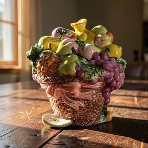 Vintage Heritage Mint LTD. Collectibles ceramic figural fruit basket cookie jar.